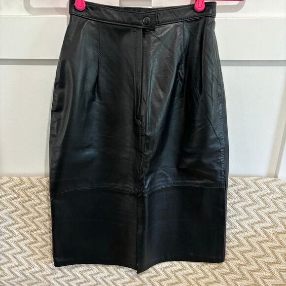 Vintage Made In Argentina Women's Genuine Leather Lined Pencil Skirt Size 5/6 - Picture 1 of 7